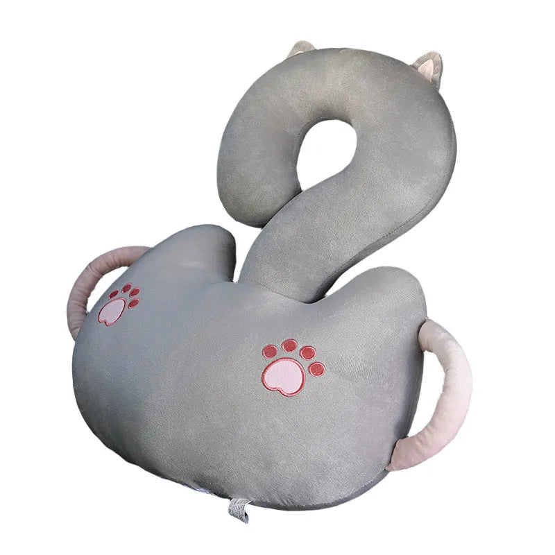 Square cartoon-style cushion pillow with animal hug and question mark design, 65x65 cm