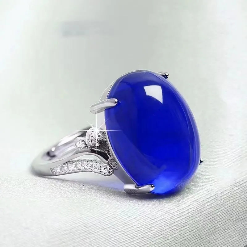 Adjustable natural sapphire alloy ring with ethnic geometric patterns in multiple colour options
