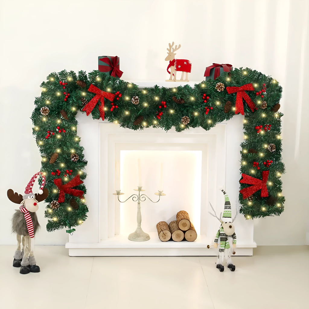 European style Christmas decorative pine cone bow rattan showcase arrangement with PVC construction