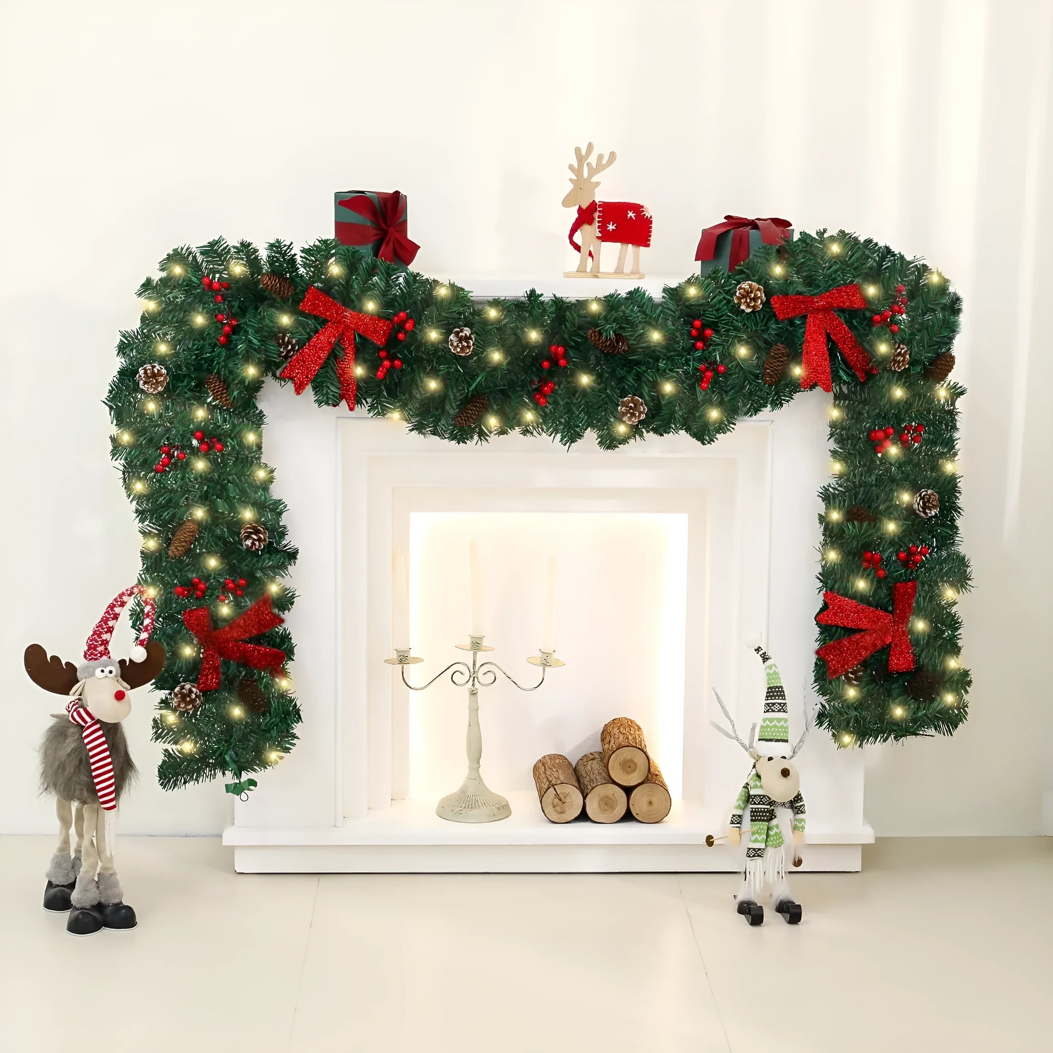 European style Christmas decorative pine cone bow rattan showcase arrangement with PVC construction