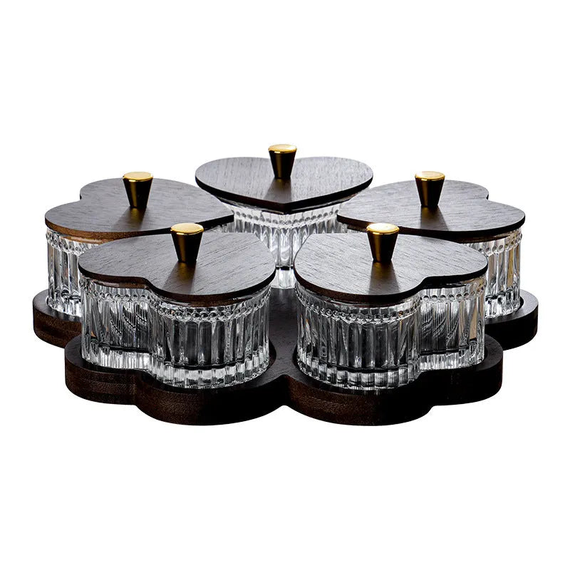 Glass fruit platter with transparent heart-shaped lid in retro style for foot bath hotels