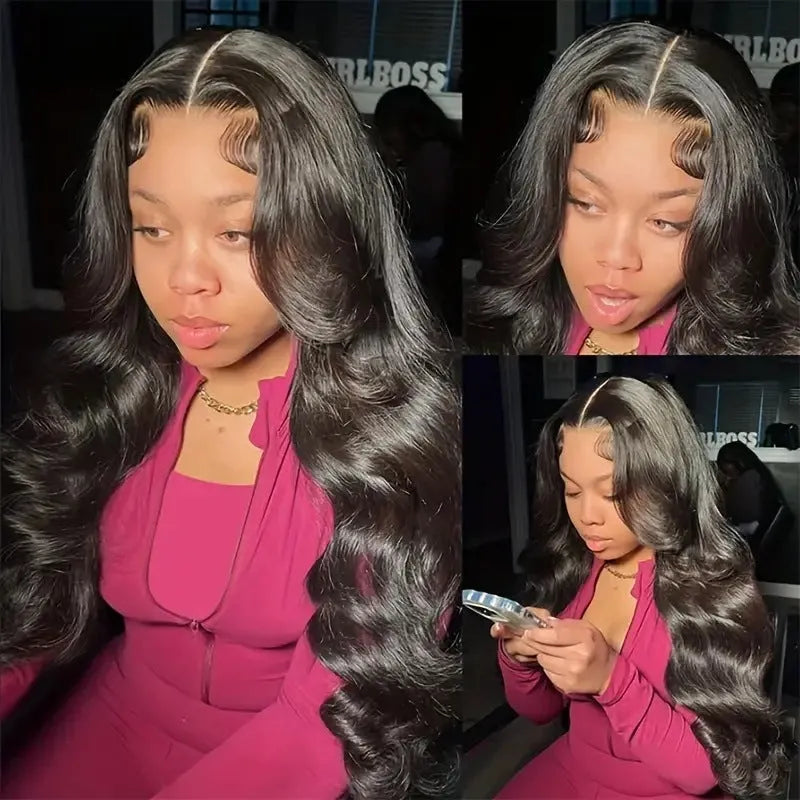Black chemical fibre wig with big wave texture and lace front construction