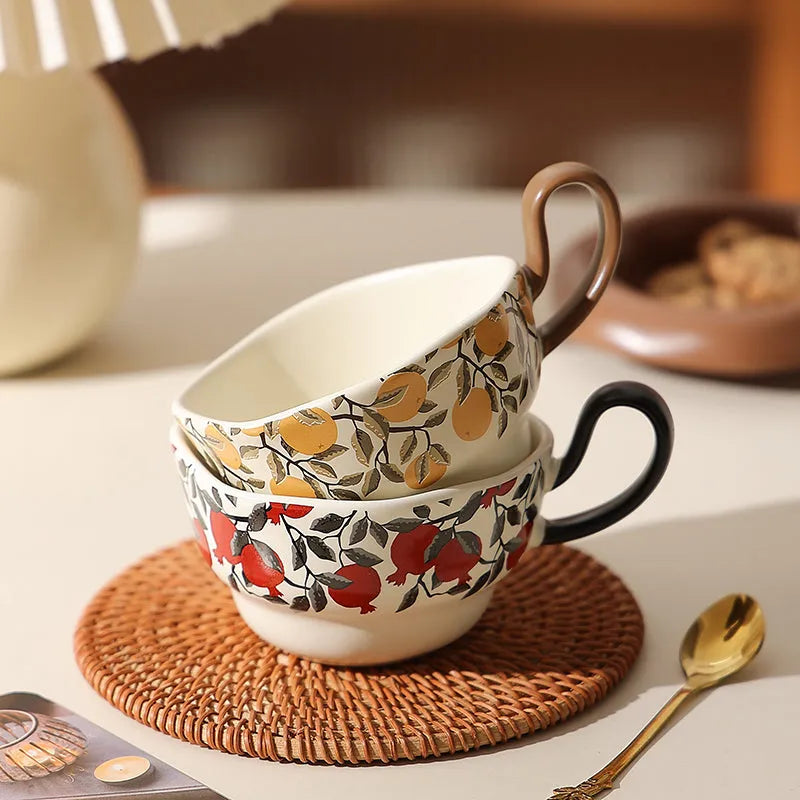 Antique style ceramic coffee cup and saucer set in retro luxury design
