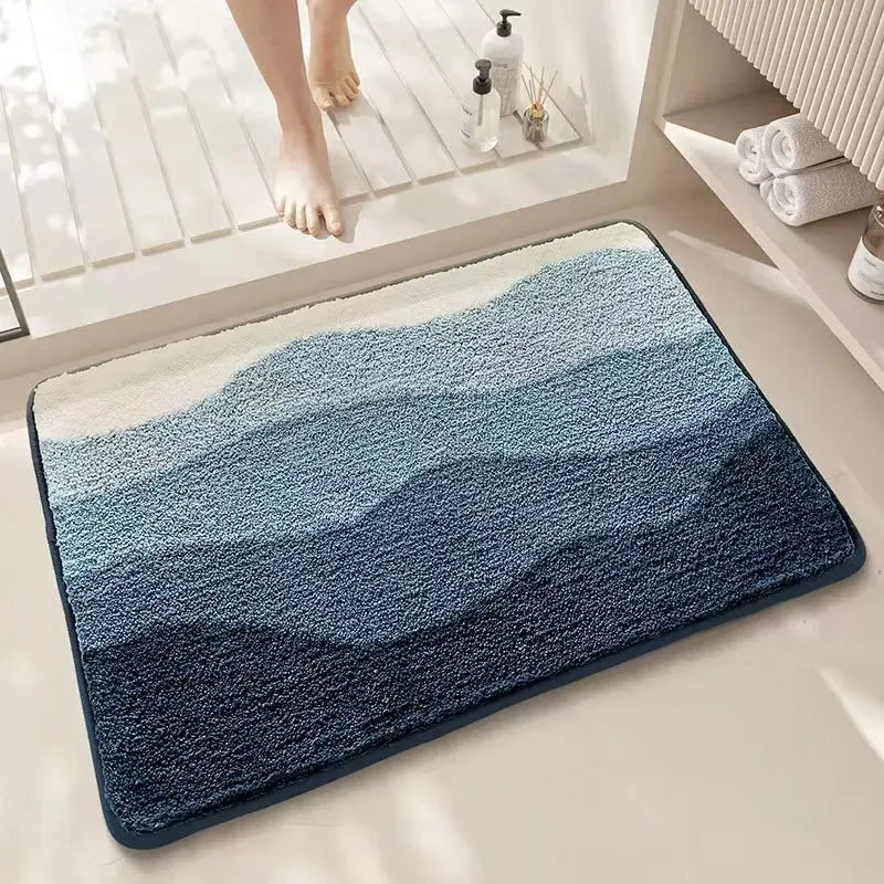 Square rainbow pattern carpet with plastic bottom layer in sky and sea colours