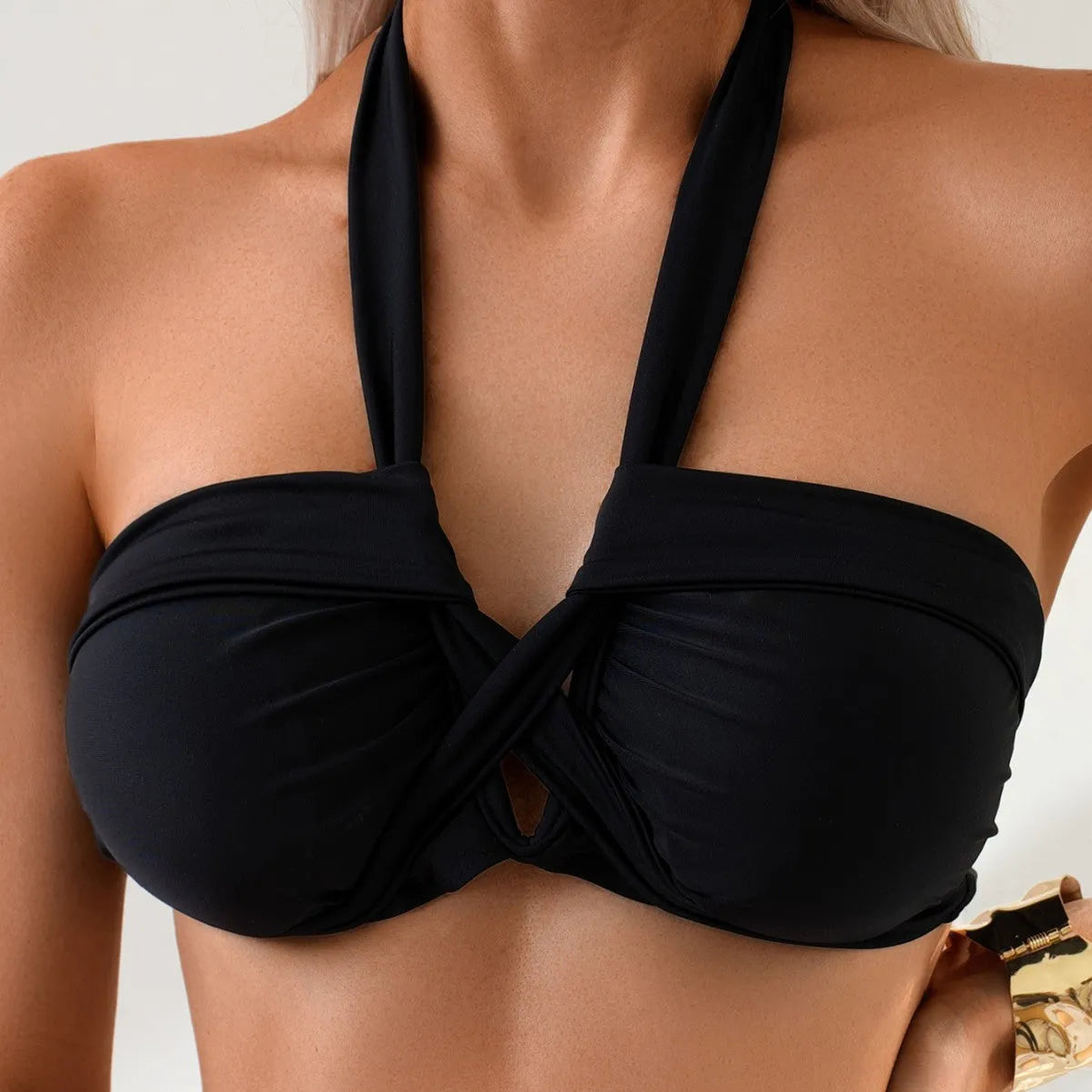 Black backless women's bikini swimming costume with briefs style and spandex lining