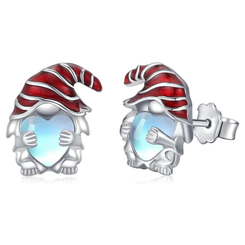 Santa Claus Christmas earrings with heart shape in electroplated white gold colour on copper