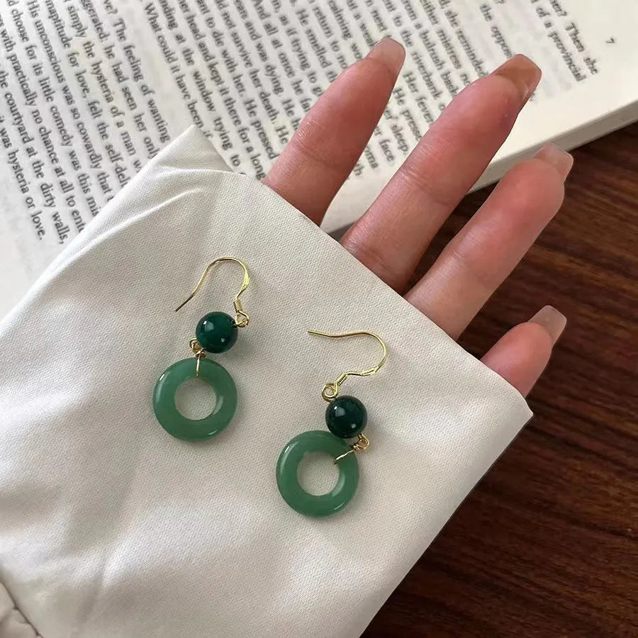 Green zinc alloy Peace Buckle shaped earrings for Chinese Hanfu and cheongsam outfits.