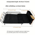 Retractable carbon steel kitchen dish drain rack for knives and forks in folded and extended positions.