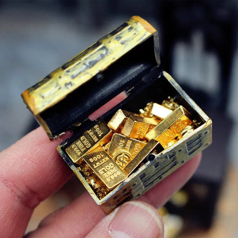 Alloy miniature treasure box with gold coins and bars for doll house accessories