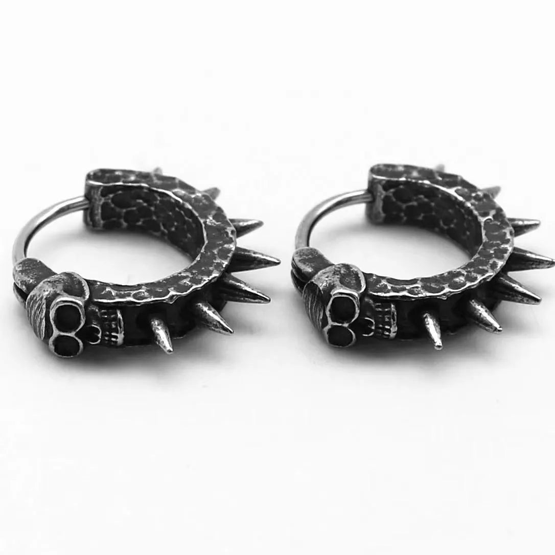 Geometric black alloy punk motorcycle stud earrings for men and women