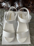 Women's peep toe platform sandals in beige with ankle-strap buckle and PU upper