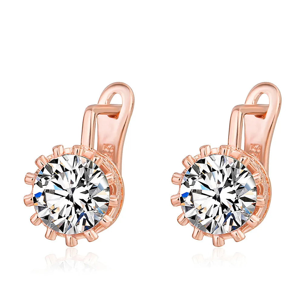 Korean retro crown ear clip earrings in rose gold and white gold colour finishes