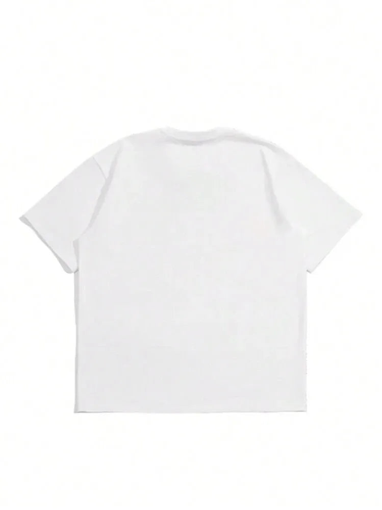 Men's solid colour pure cotton short sleeve T-shirt in Japanese retro style on a hanger.