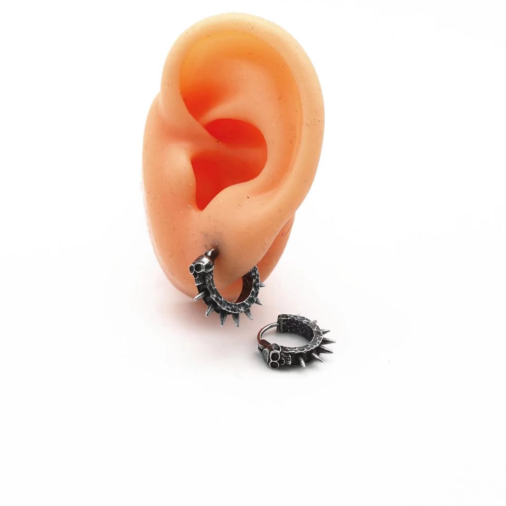 Geometric black alloy punk motorcycle stud earrings for men and women