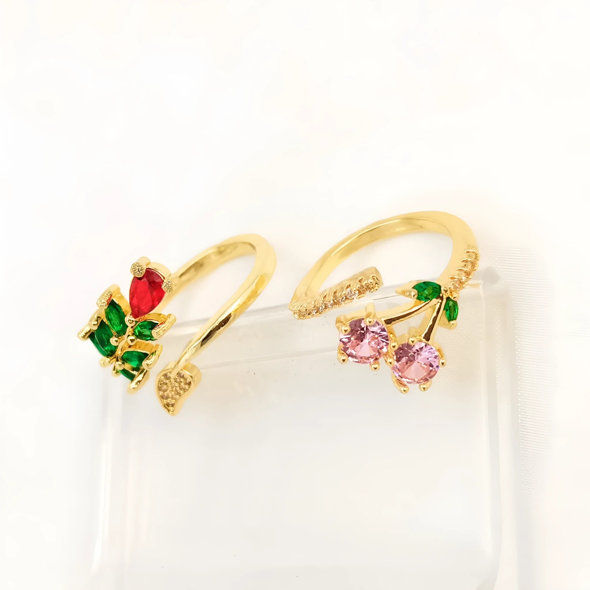 Copper gold zircon geometric leaf open ring with national style design for women