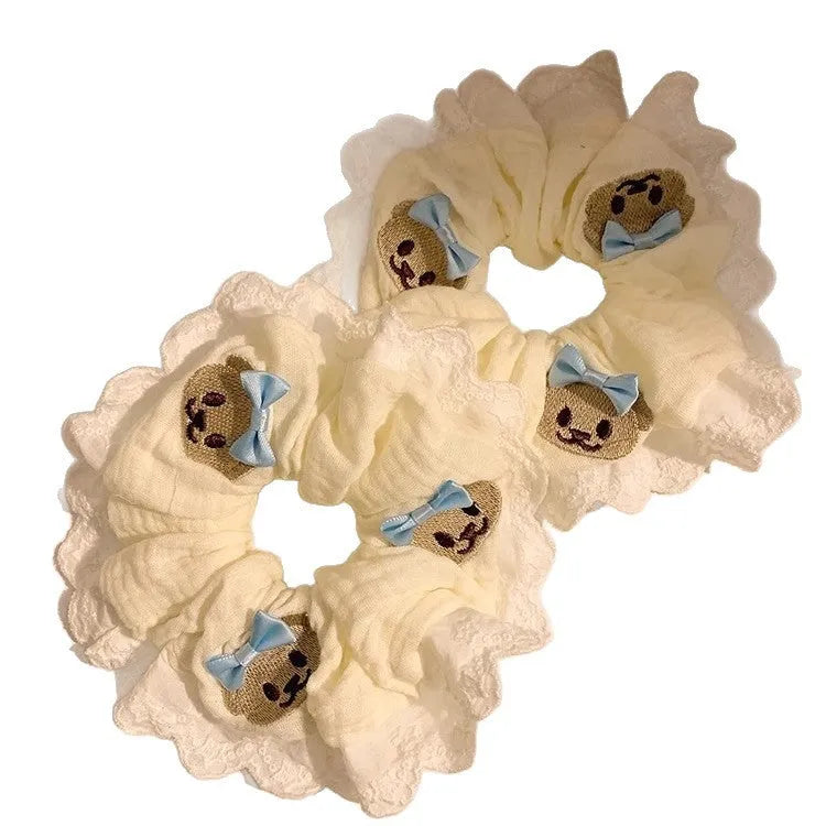 Blue bear-themed large intestine hair ring with bow decoration and elastic headband for hairstyling