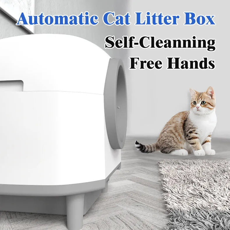 White fully enclosed automatic cat litter box with ABS plastic construction