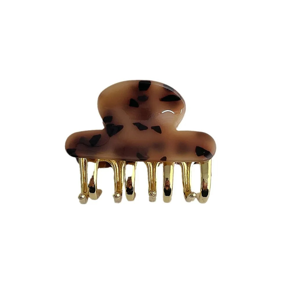 Retro acetate medium metal grip hair barrettes in R08 colour options including fairy white, leopard print, creamy-white and ink colour
