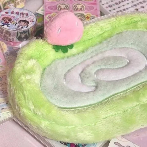 Velvet Swiss roll cake design pencil case in roll-up format for stationery storage