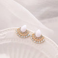 Women's retro geometric fan-shaped rhinestone earrings with silver colour finish and opal decorative elements