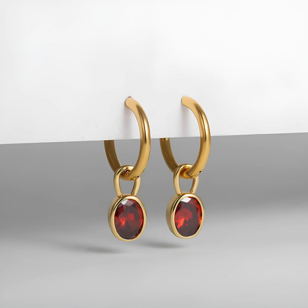Retro oval zircon earrings for women in copper, shown in one of six available colours.