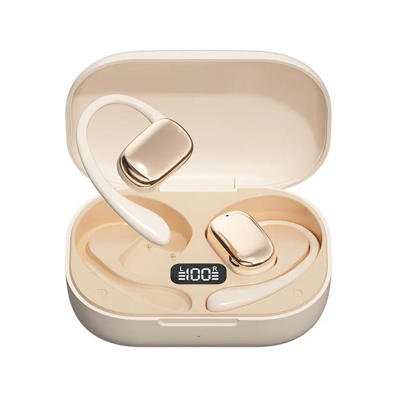 Ear-mounted headphones with digital display screen in three colour options