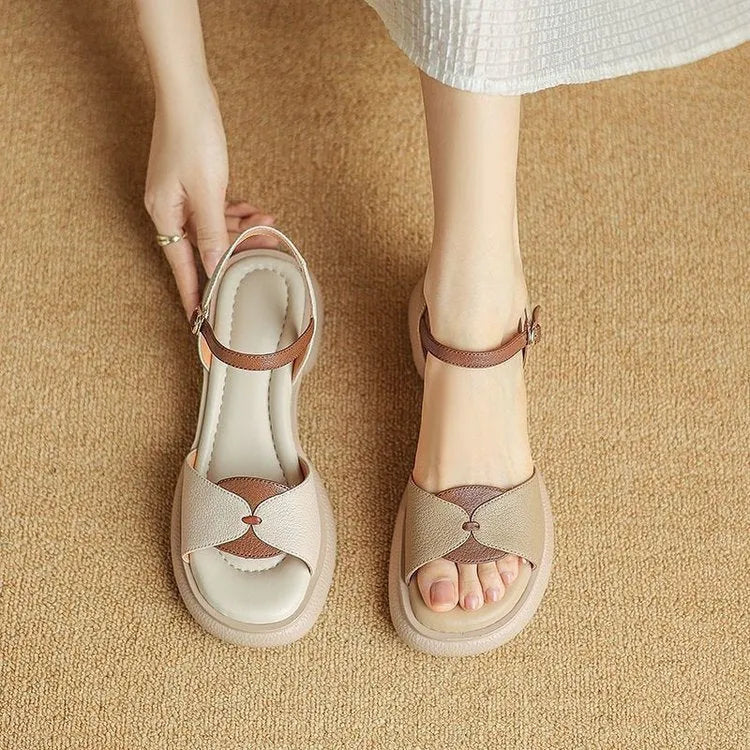 Women's khaki platform sandals with chunky heels and open toe design