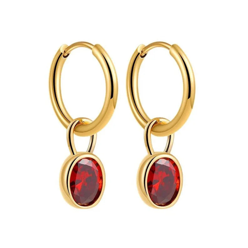 Retro oval zircon earrings for women in copper, shown in one of six available colours.