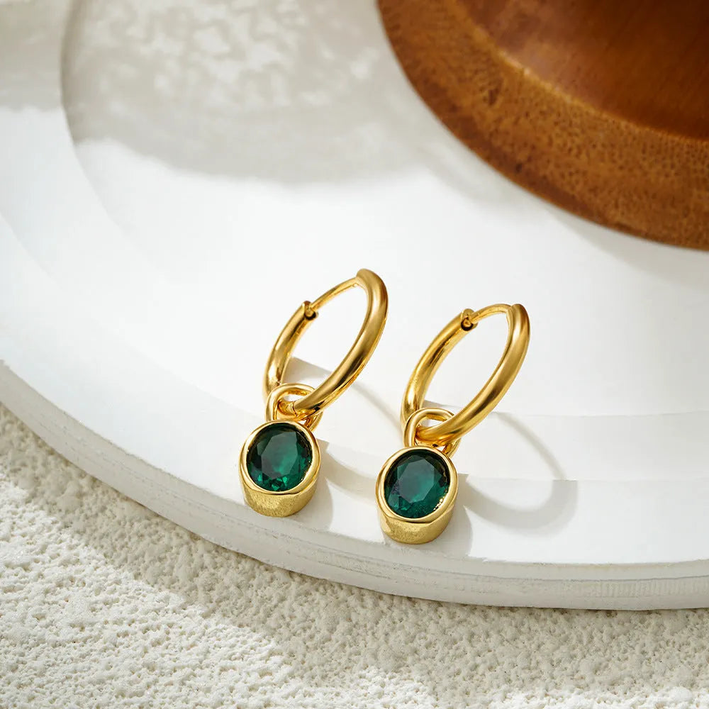 Retro oval zircon earrings for women in copper, shown in one of six available colours.