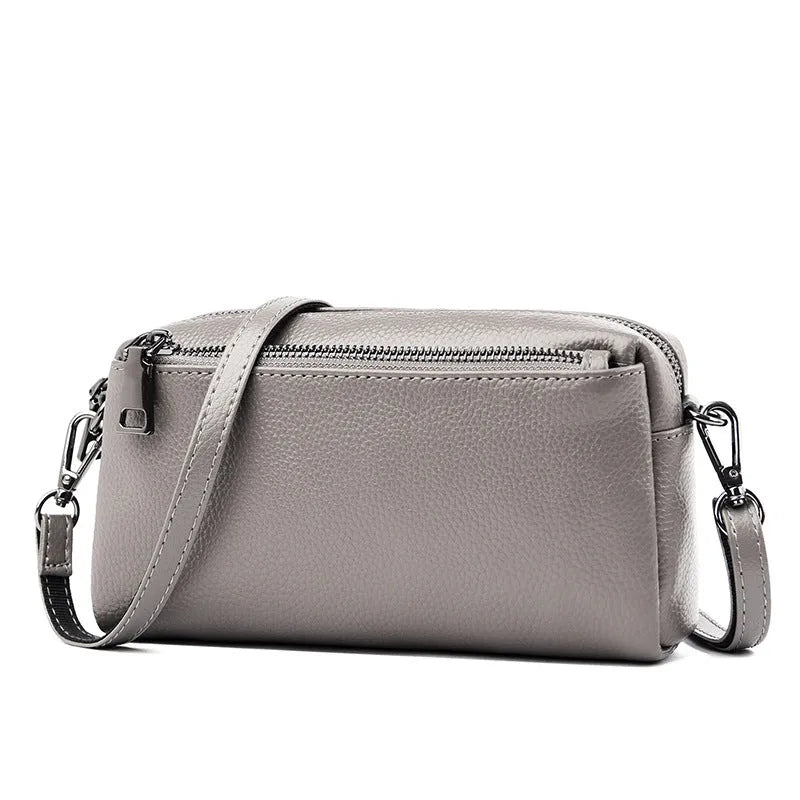 Women's genuine leather crossbody shoulder bag in horizontal square shape, soft cowhide, 21x6x11cm, black colour
