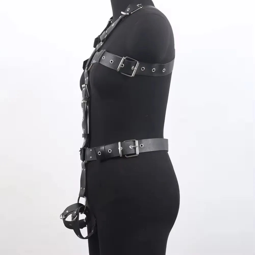 Black imitation leather shapewear belt with pin buckle on mannequin