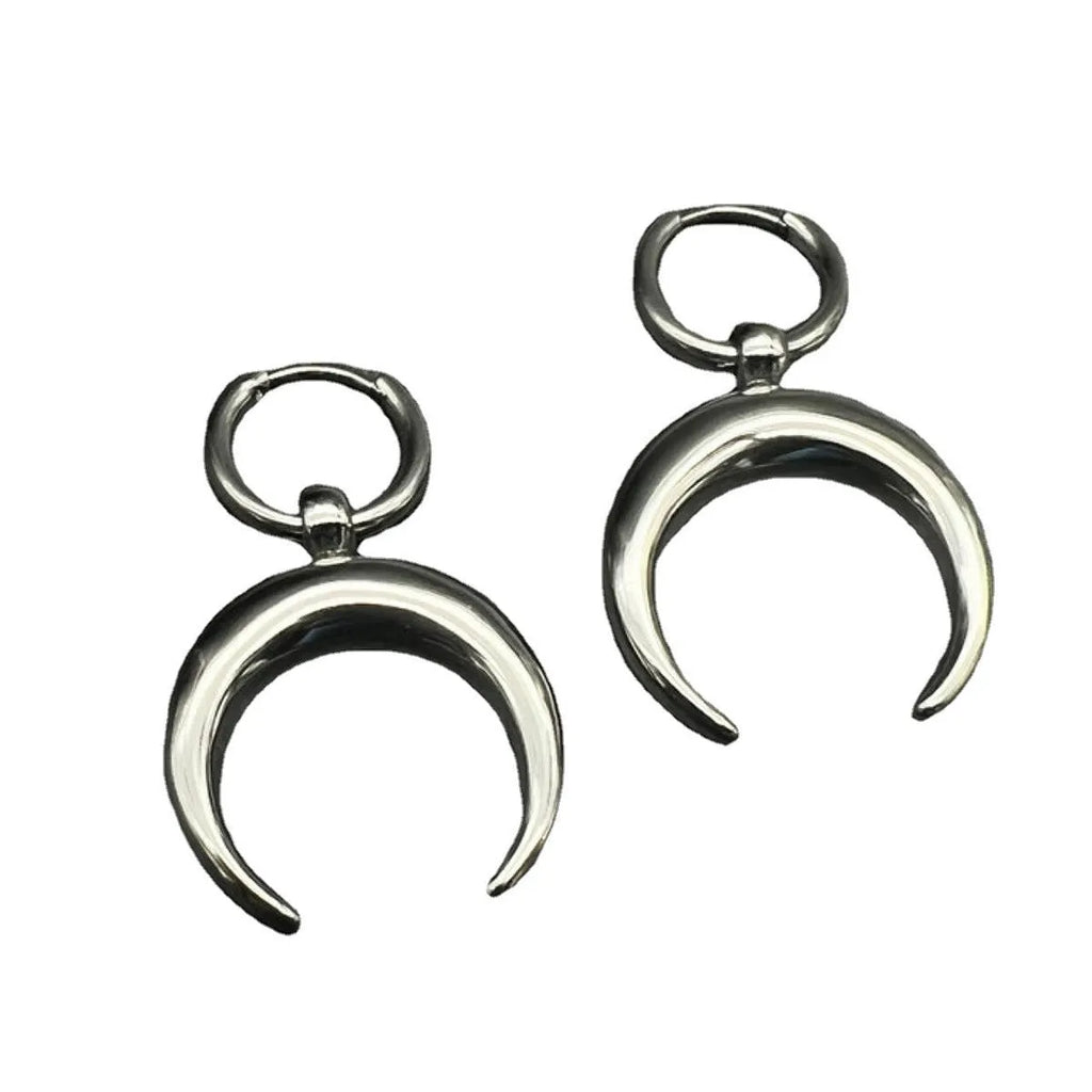 Silver alloy 18K electroplated vintage gothic moon hoop earrings with geometric punk design