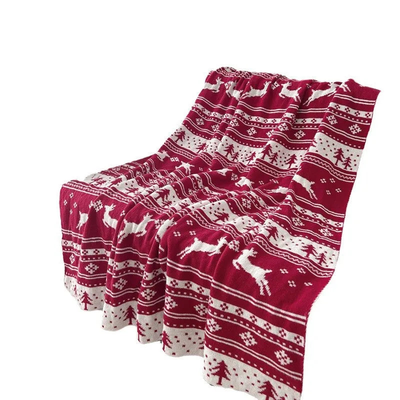 Personalised Christmas blanket with acrylic knitted texture showing reindeer or snowflake pattern