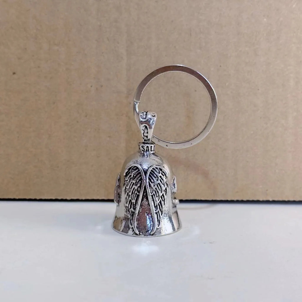 Vintage angel feather necklace and matching keychain set with electroplated white gold tone finish