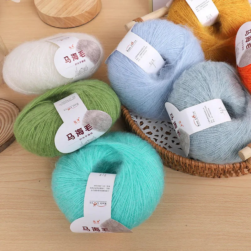 Hand-woven mohair scarf in multiple colour options with DIY knitting wool ball