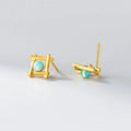 Geometric cross quadrangle stud earrings in 925 silver with Seiko treatment, silver and gold colour options