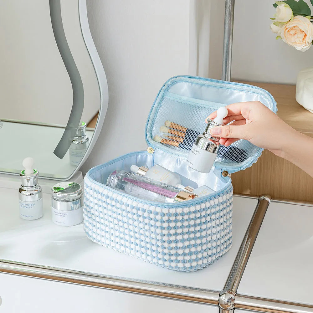 Flannelette makeup bag four-piece travel set in cube style design with modern simplicity aesthetic