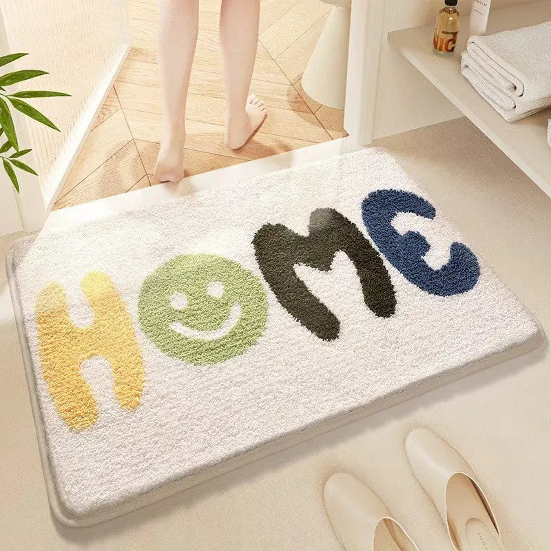 Square rainbow pattern carpet with plastic bottom layer in sky and sea colours