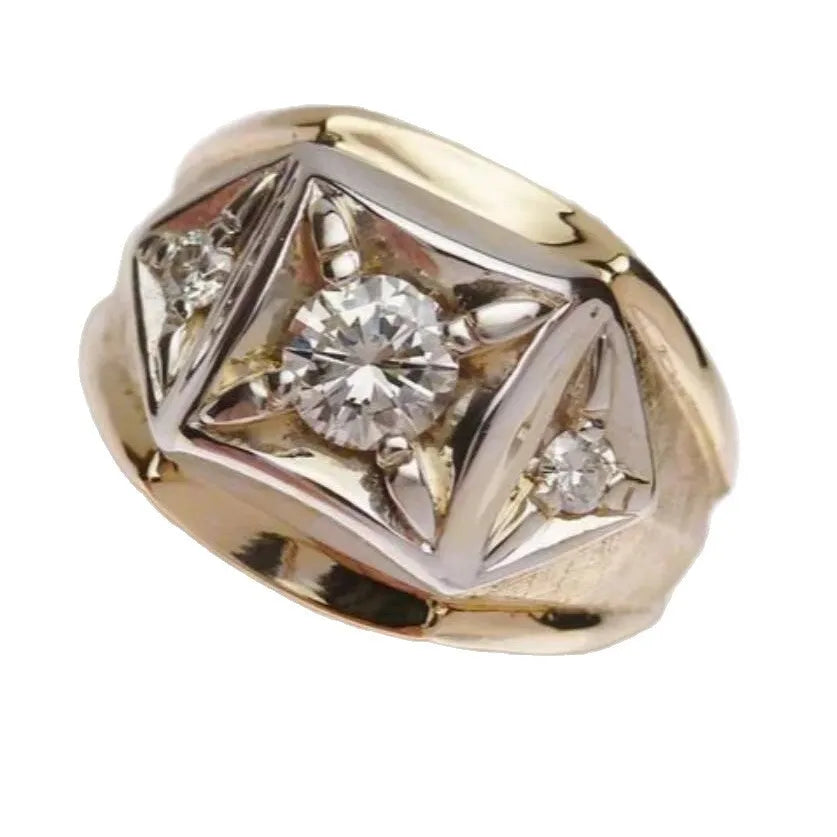Geometric hollow copper couple ring with chamfered square pattern in gold colour