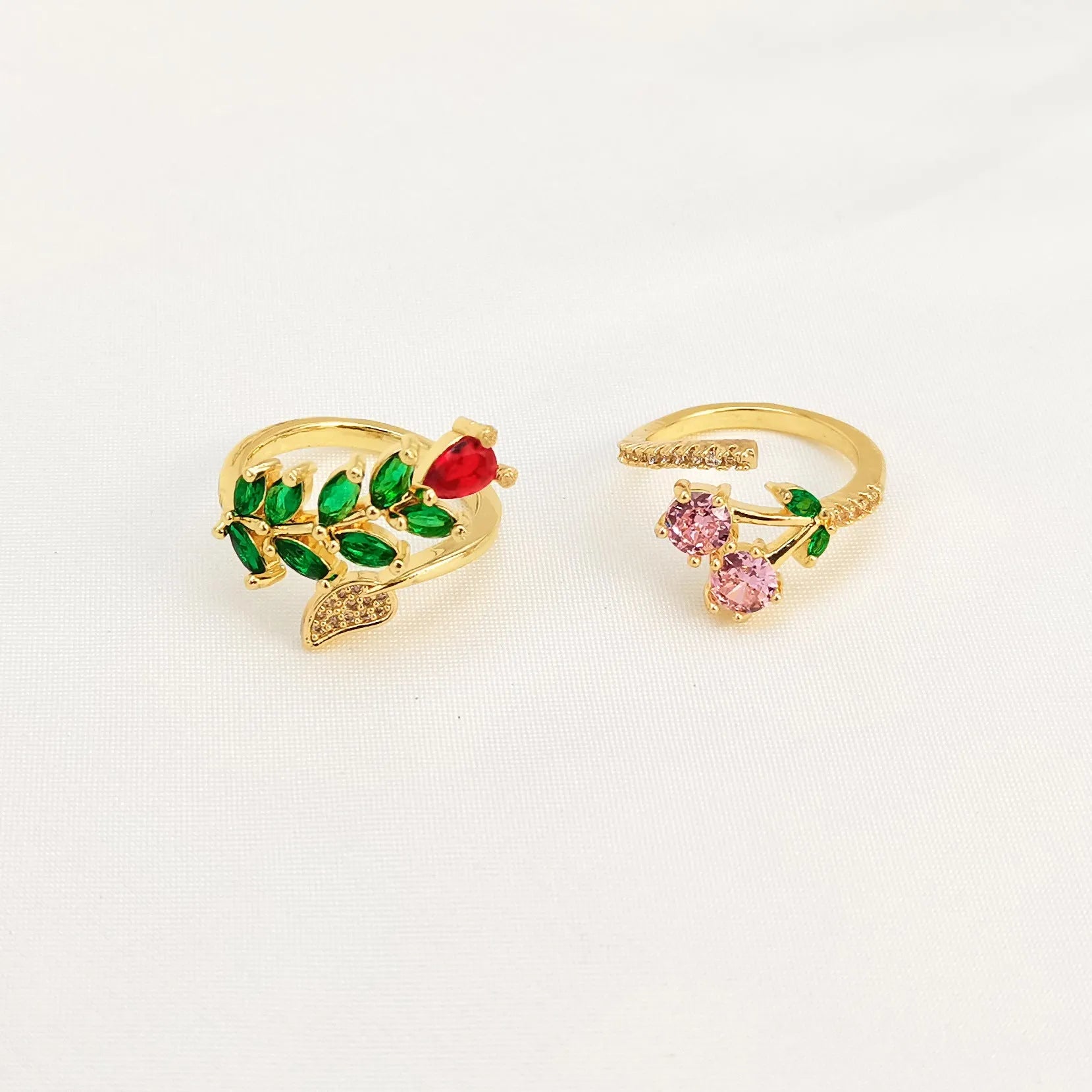 Copper gold zircon geometric leaf open ring with national style design for women