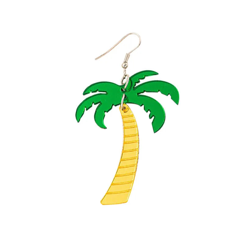 Drop earrings with acrylic coconut and artocarpus fruit charms on alloy hooks in summer colours