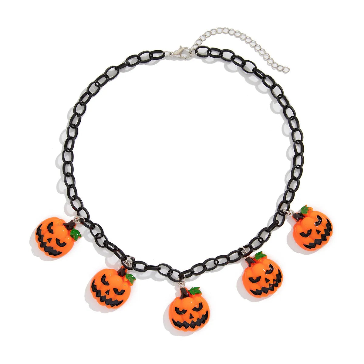 Halloween necklace with acrylic ghost and pumpkin pendant in mixed colours on regular chain