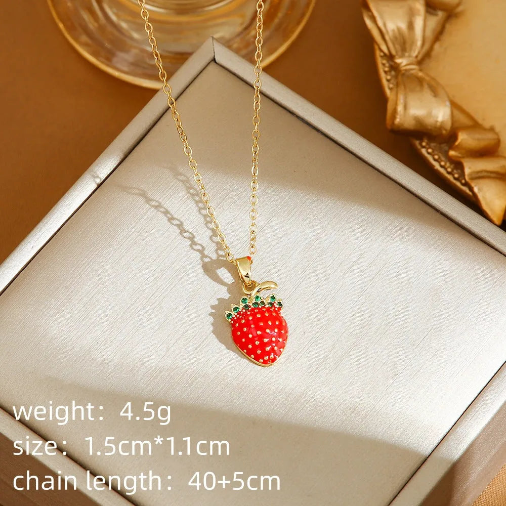 Titanium steel necklace with delicate cherry strawberry pepper charm on O-ring chain