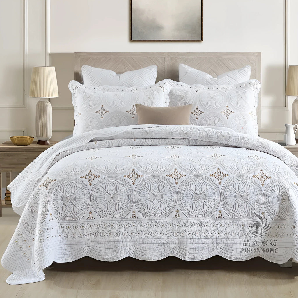 European-style embroidered pure cotton bed cover set with clip sheets design on 1.8m bed