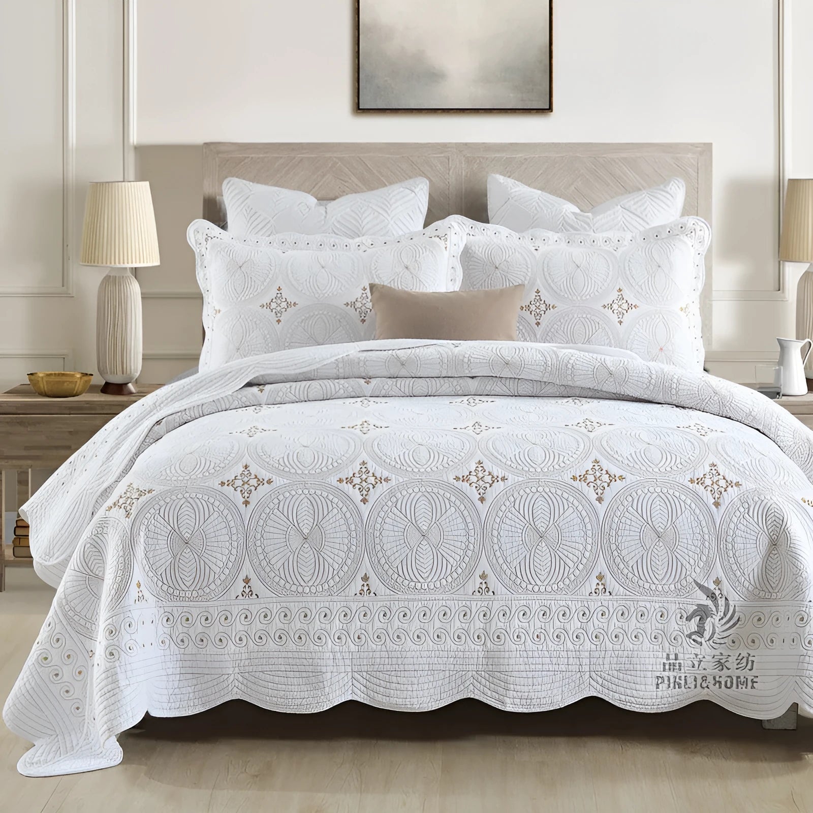 European-style embroidered pure cotton bed cover set with clip sheets design on 1.8m bed