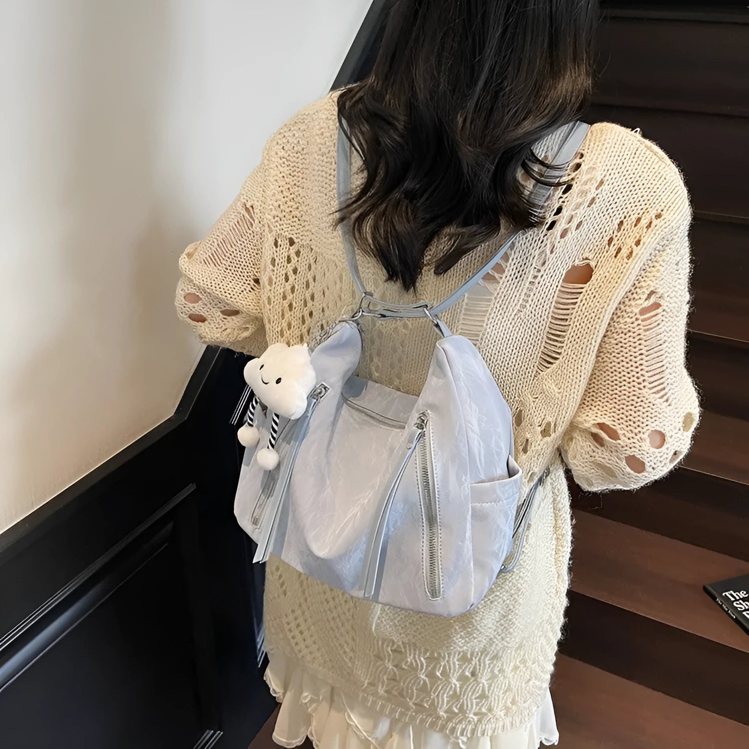 Women's soft PU backpack in four colour options with matching pendant