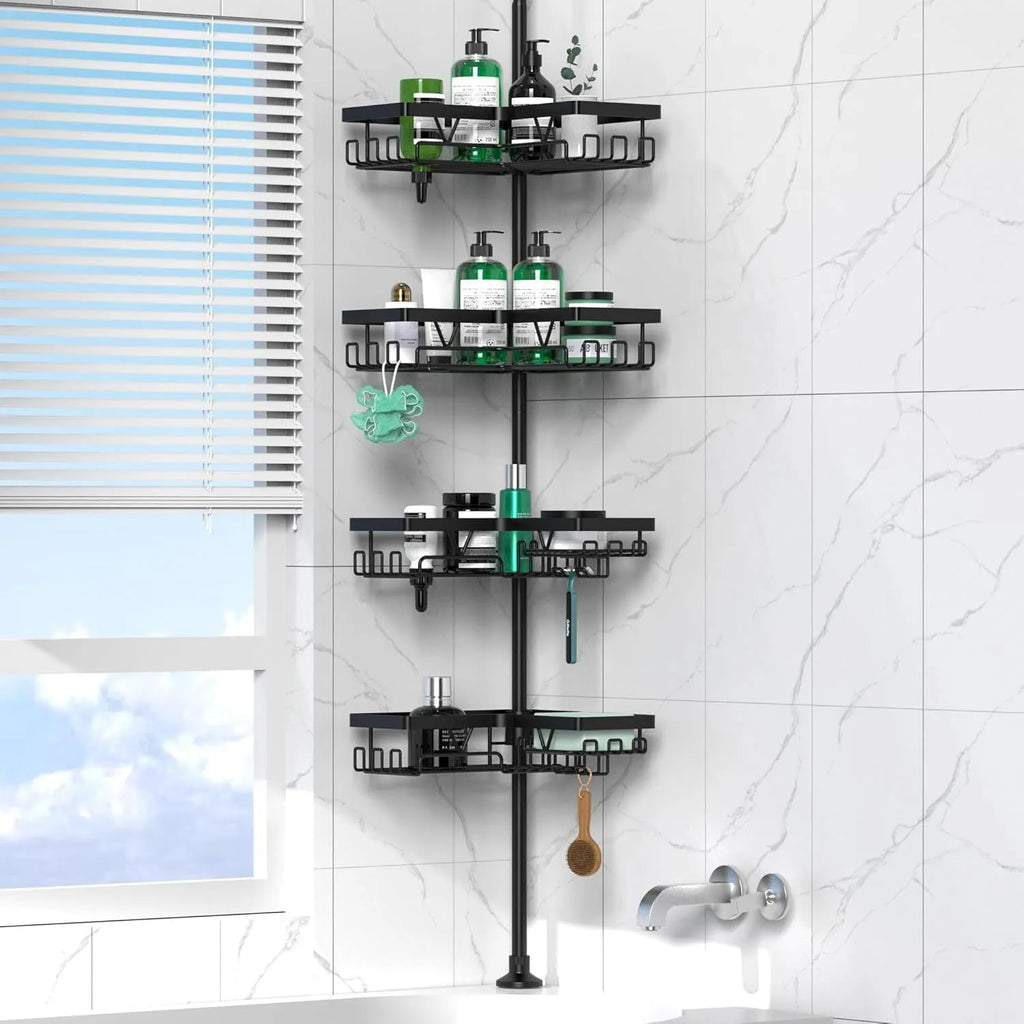 Hole-free bathroom storage rack with 4 adjustable layers in stainless steel and iron construction