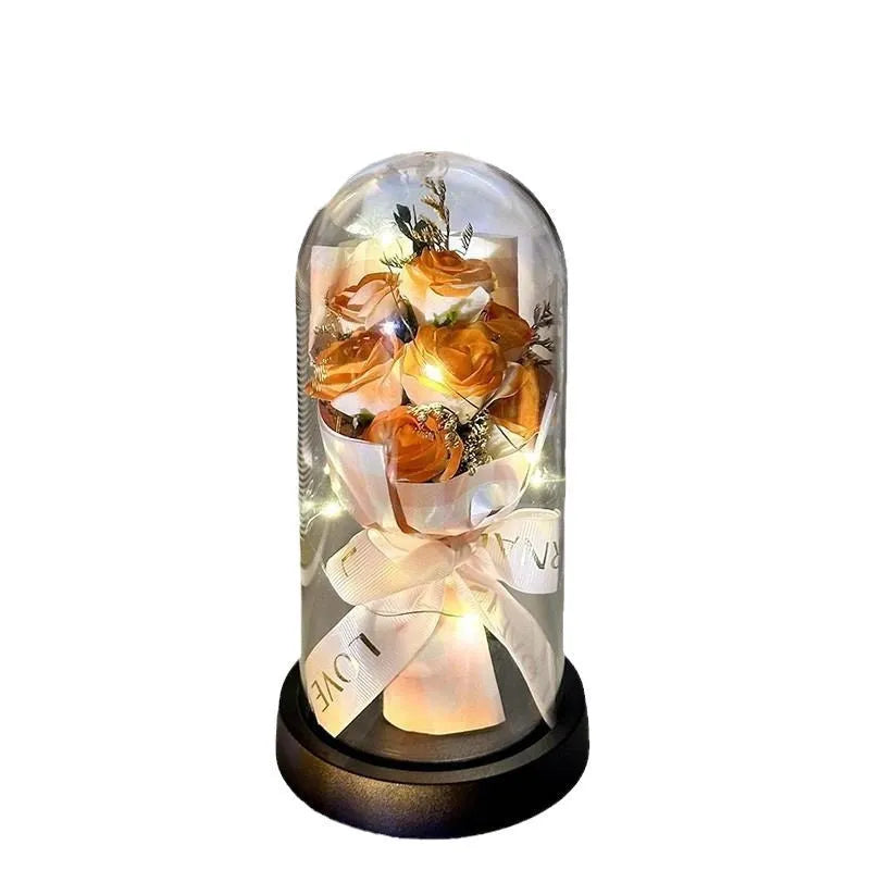 High-end bionic bouquet in light pink tote bag with realistic petals and forming process