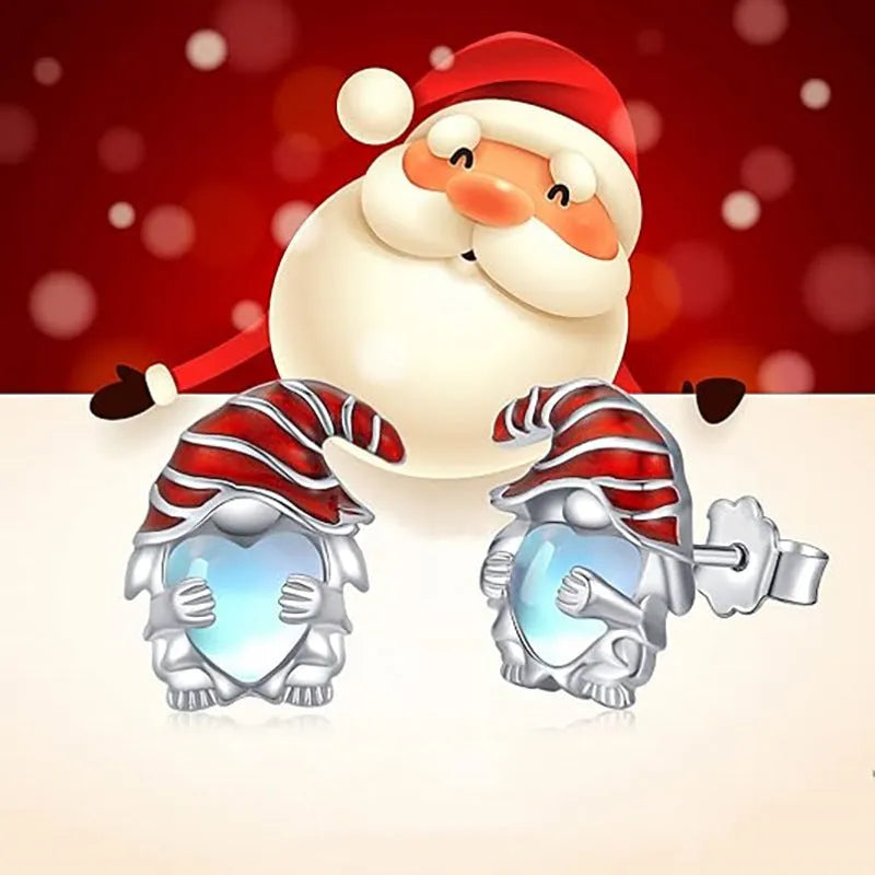 Santa Claus Christmas earrings with heart shape in electroplated white gold colour on copper