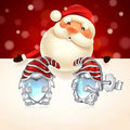 Santa Claus Christmas earrings with heart shape in electroplated white gold colour on copper